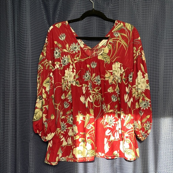 BUCKETLIST Tops - BUCKETLIST Red Floral Blouse